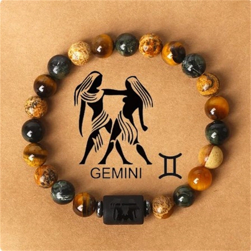 Wholesale Twelve Constellations Natural Stone Elastic Rope Handmade Beaded Bracelet