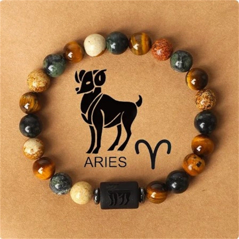 Wholesale Twelve Constellations Natural Stone Elastic Rope Handmade Beaded Bracelet
