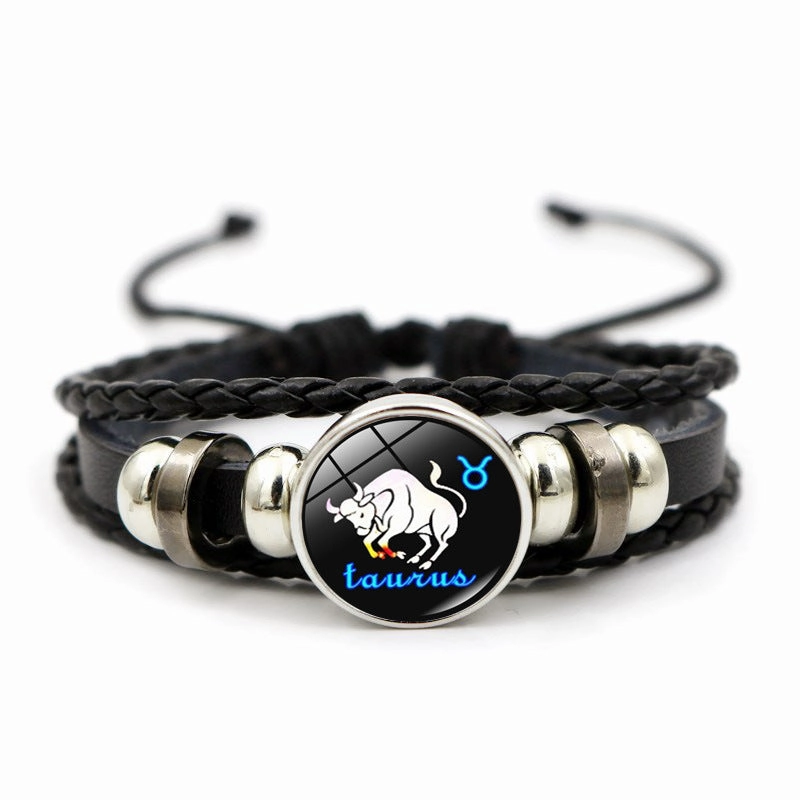 Wholesale Twelve Horoscope Time Stone Leather Woven Beaded Bracelet