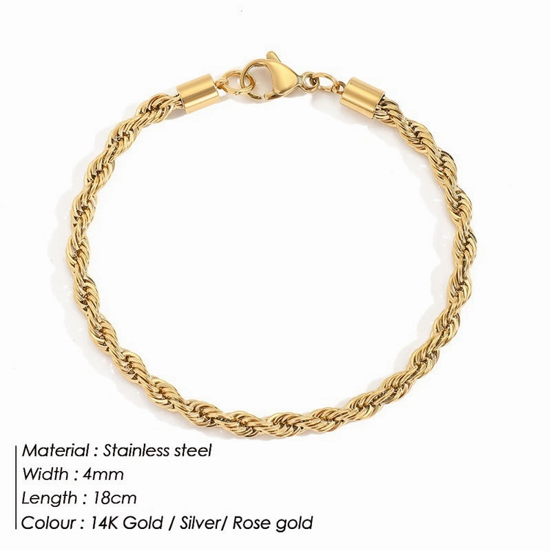 Wholesale Twist Chain Gold Stainless Steel Bracelet