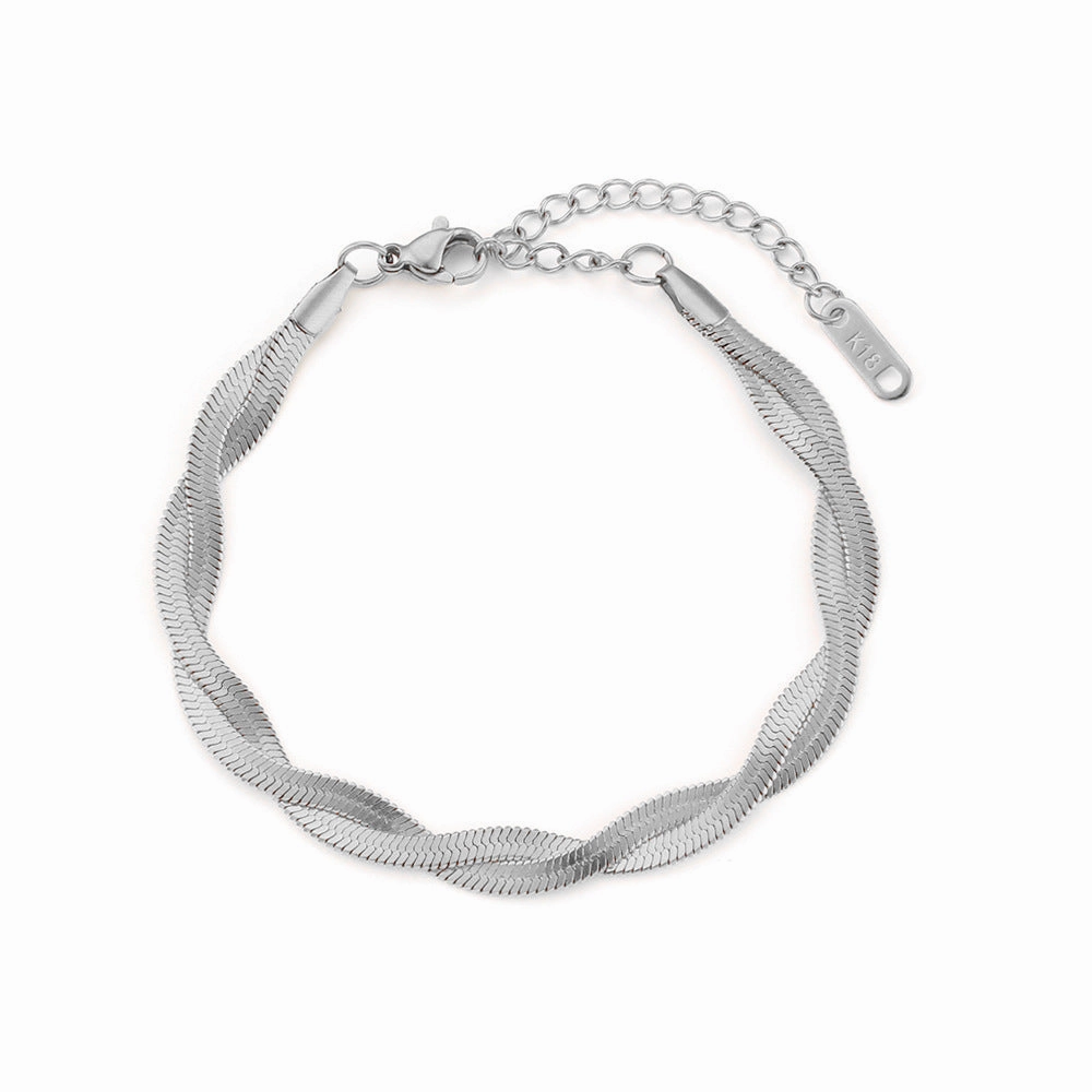 Wholesale Two Strands Braided Interleaving Flat Snake Chain Stainless Steel Necklaces
