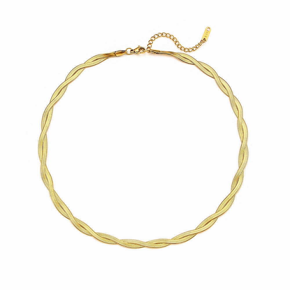 Wholesale Two Strands Braided Interleaving Flat Snake Chain Stainless Steel Necklaces