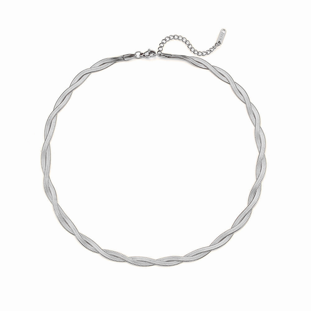 Wholesale Two Strands Braided Interleaving Flat Snake Chain Stainless Steel Necklaces