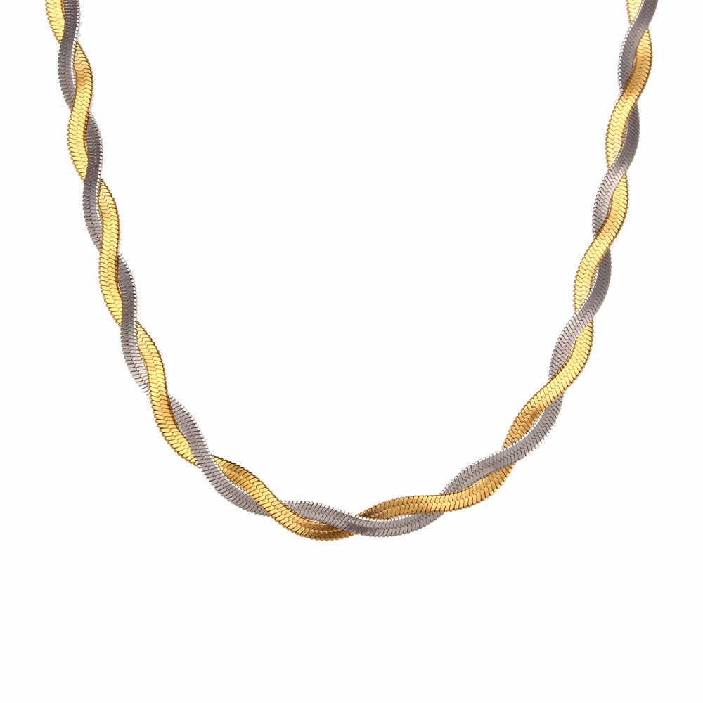 Wholesale Two Strands Braided Interleaving Flat Snake Chain Stainless Steel Necklaces
