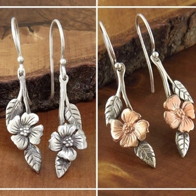 Wholesale Two-tone Rose Gold Flower Leaf Alloy Earrings