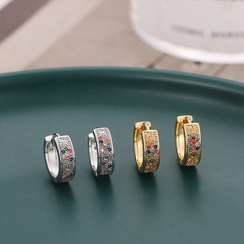 Wholesale U Shape Copper Inlaid Color Zirconium Metal Earrings