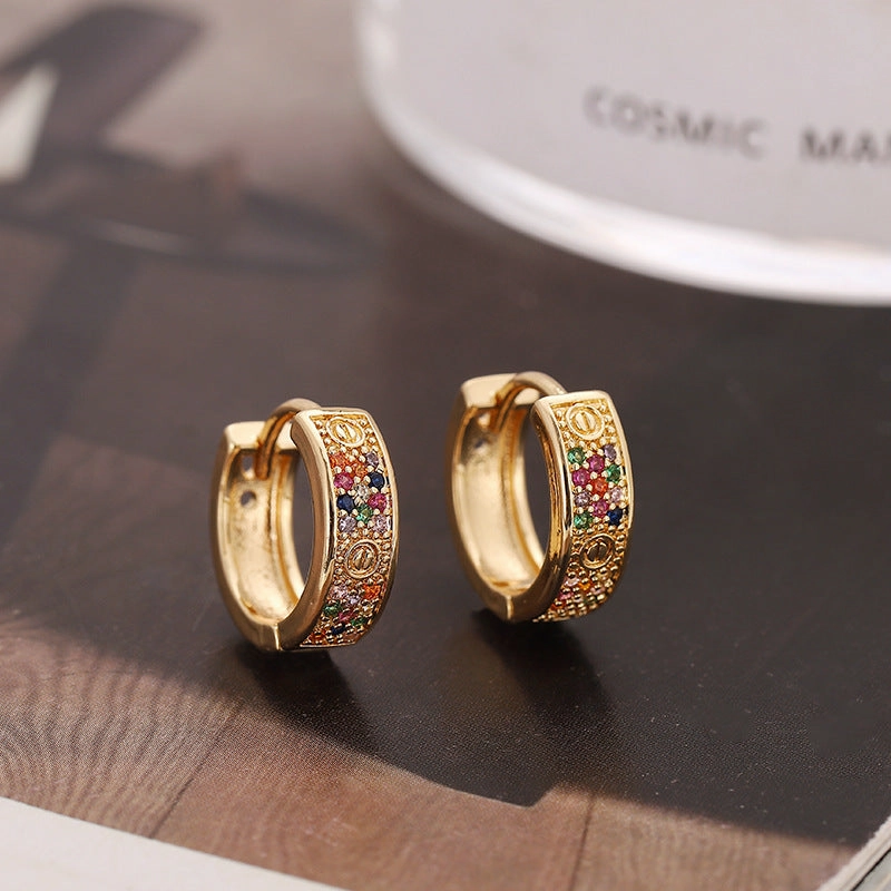 Wholesale U Shape Copper Inlaid Color Zirconium Metal Earrings
