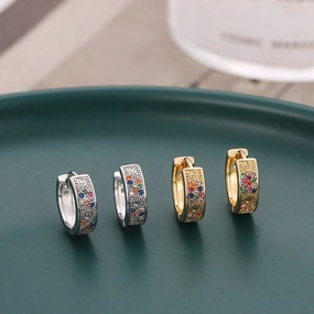 Wholesale U Shape Copper Inlaid Color Zirconium Metal Earrings