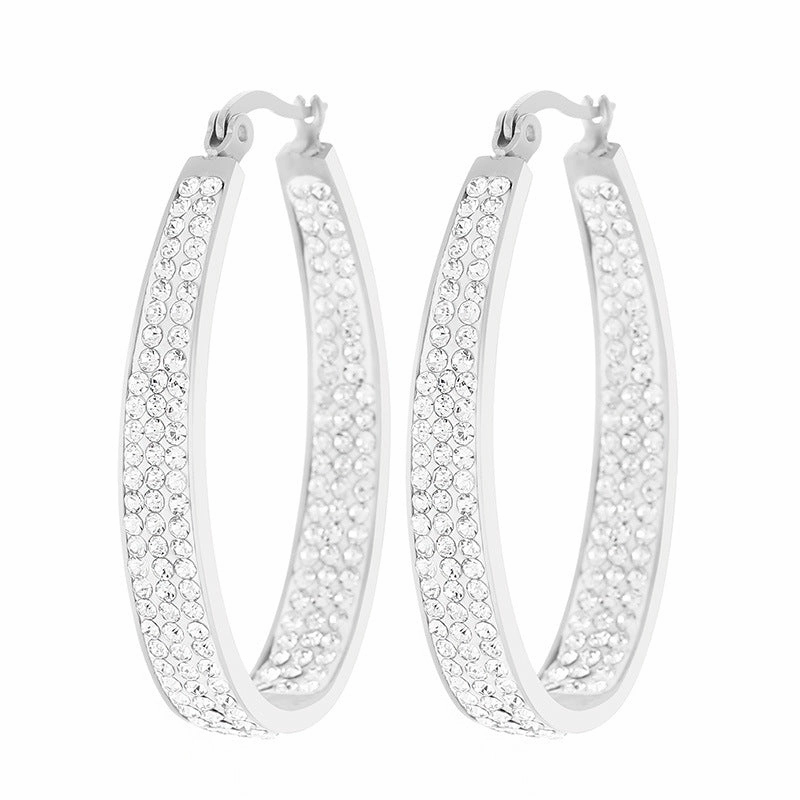 Wholesale U Shape Full Diamond Oval Gold Plated Earrings