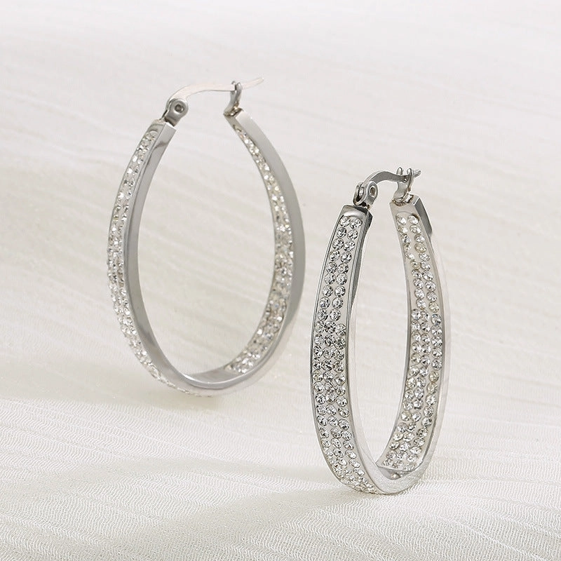 Wholesale U Shape Full Diamond Oval Gold Plated Earrings