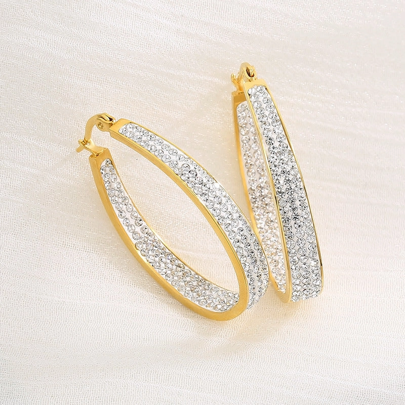 Wholesale U Shape Full Diamond Oval Gold Plated Earrings