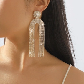 Wholesale U-shaped Full Diamond Tassel Earrings