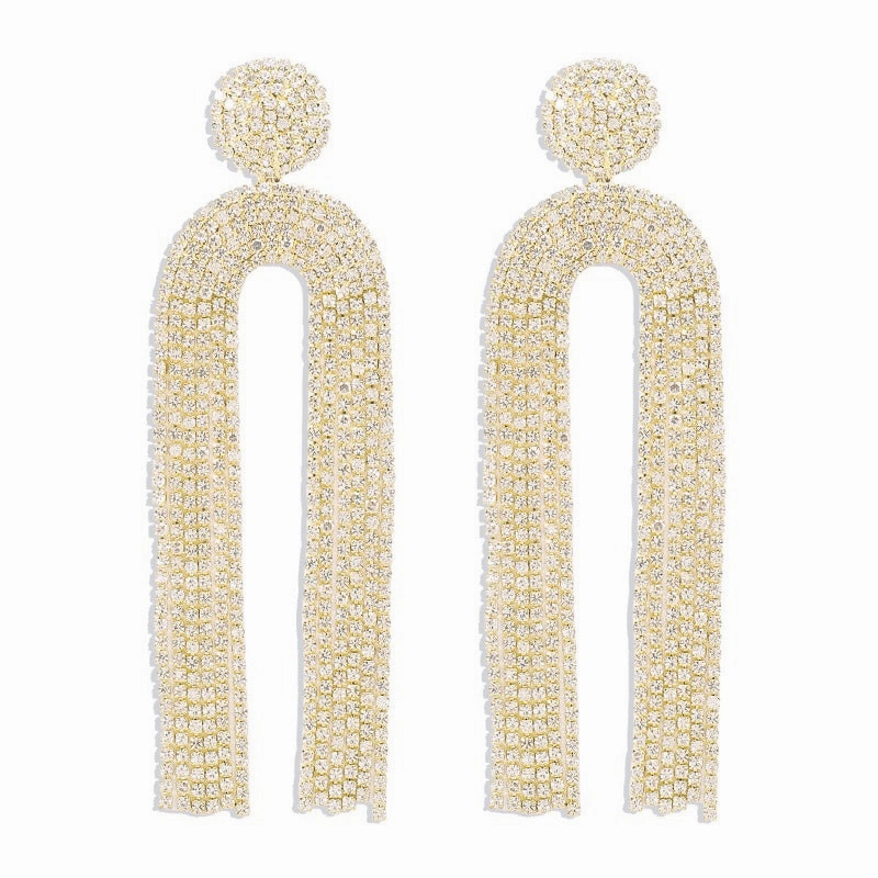 Wholesale U-shaped Full Diamond Tassel Earrings