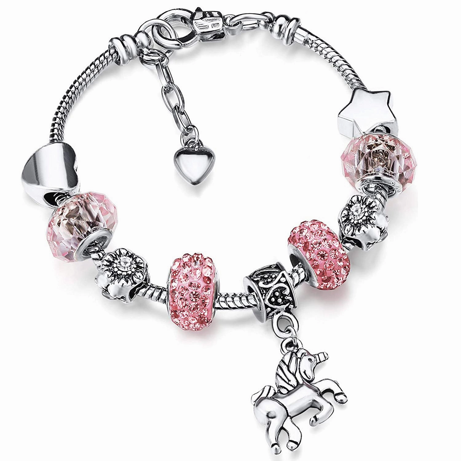 Wholesale Unicorn Heart Five-pointed Star Large Hole Bead Crystal Bracelet
