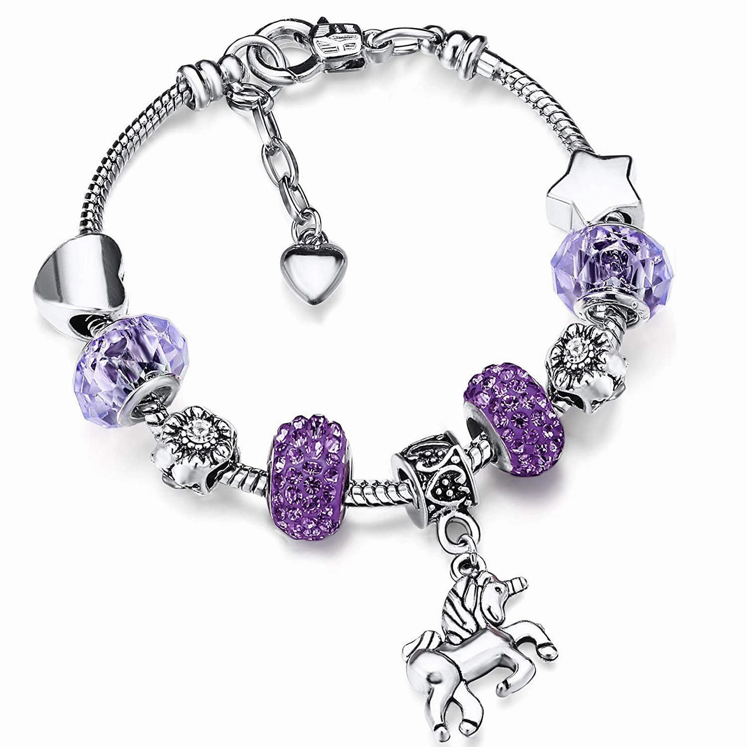 Wholesale Unicorn Heart Five-pointed Star Large Hole Bead Crystal Bracelet