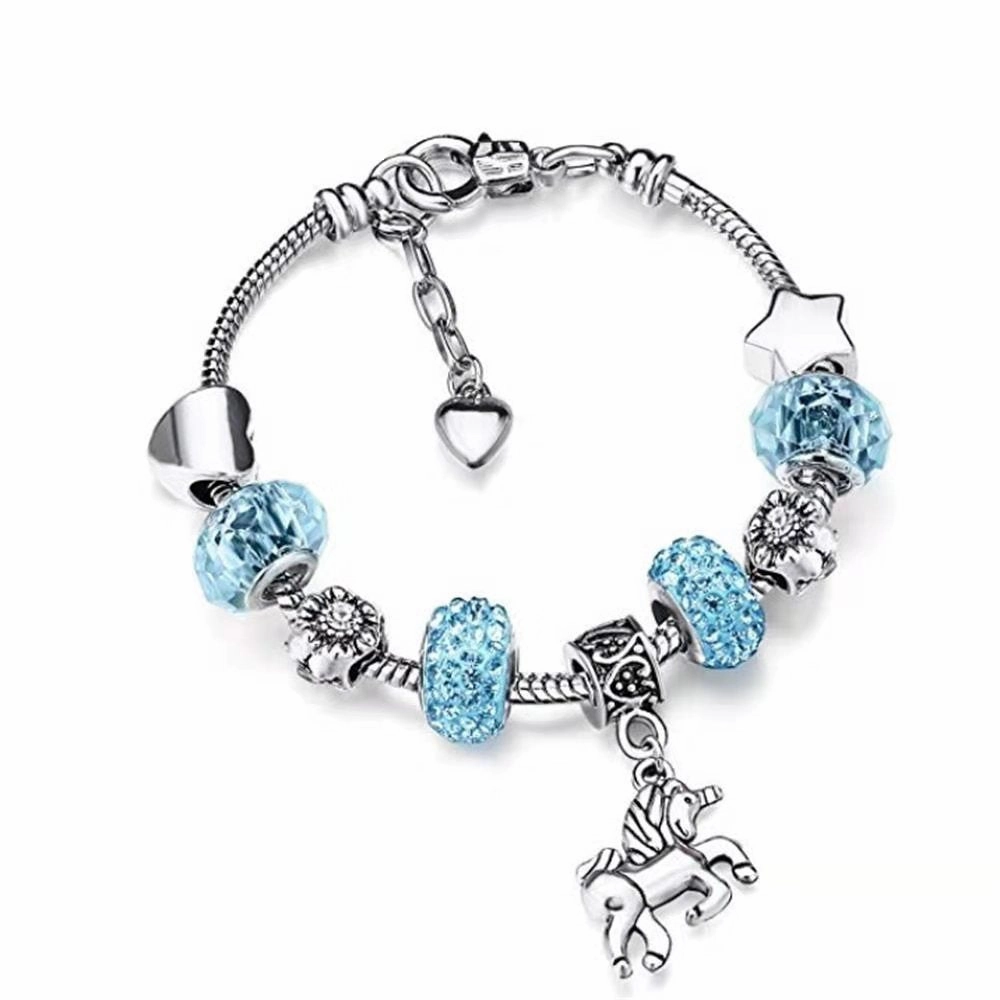 Wholesale Unicorn Heart Five-pointed Star Large Hole Bead Crystal Bracelet