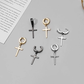 Wholesale Unpierced Stainless Steel Cross Earrings