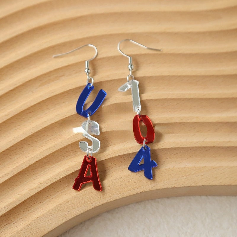 Wholesale USA Independence Day Acrylic Mirror Earrings