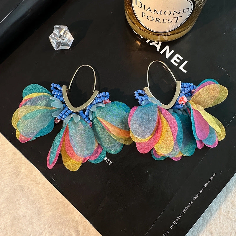 Wholesale V shape rice bead tassel alloy Earrings