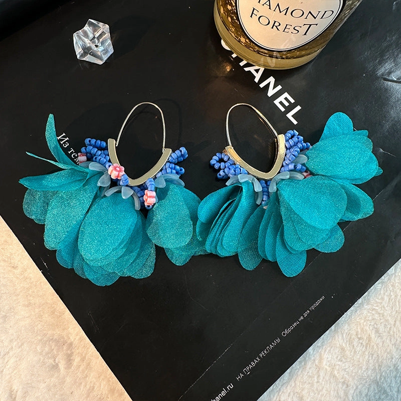 Wholesale V shape rice bead tassel alloy Earrings