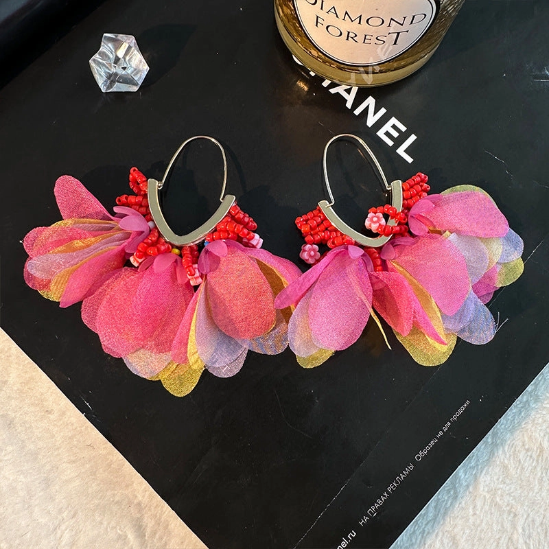 Wholesale V shape rice bead tassel alloy Earrings