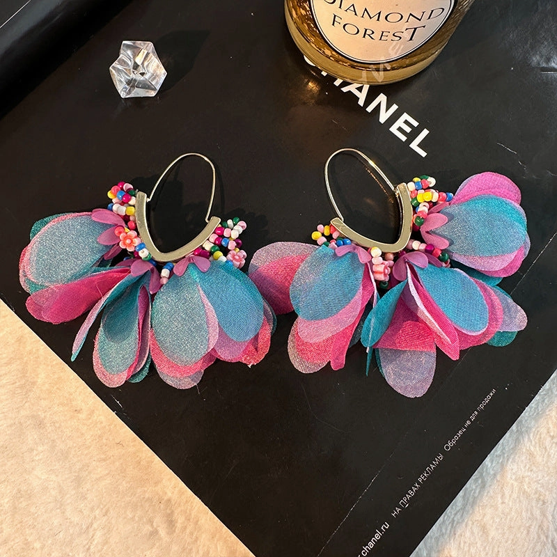 Wholesale V shape rice bead tassel alloy Earrings