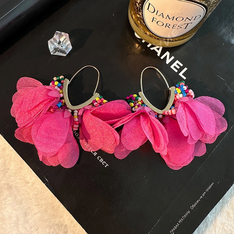Wholesale V shape rice bead tassel alloy Earrings