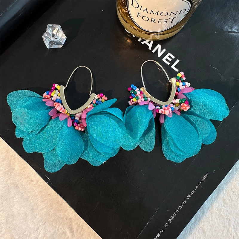 Wholesale V shape rice bead tassel alloy Earrings