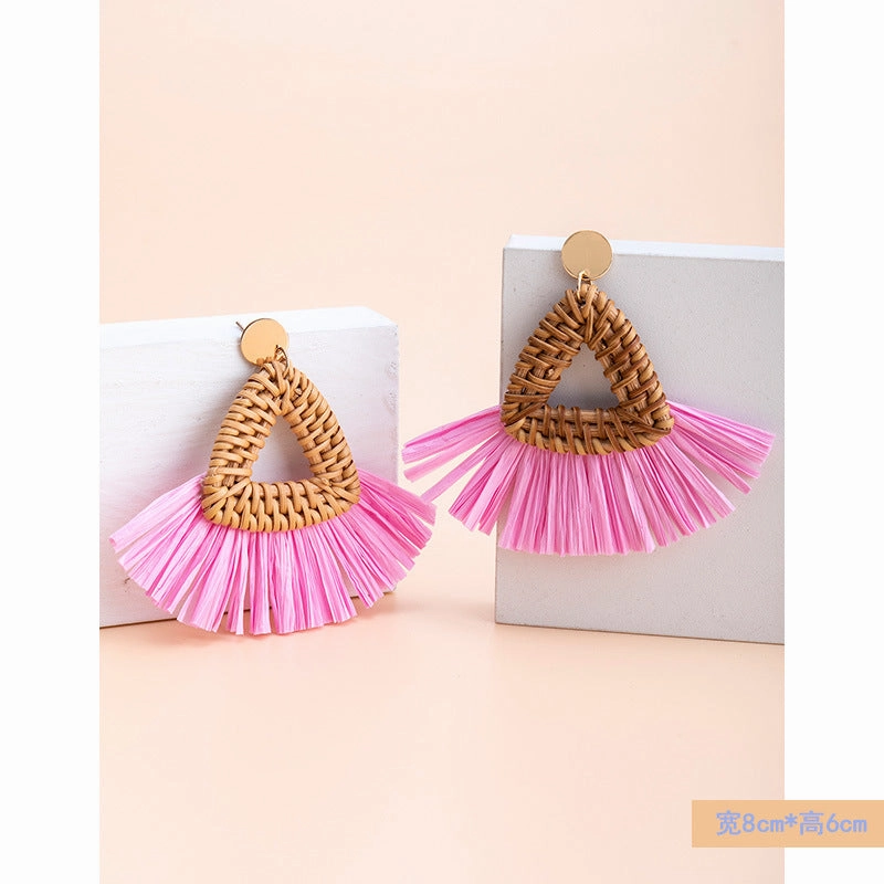 Wholesale Vacation Rattan Straw Tassels Earrings