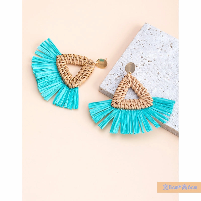 Wholesale Vacation Rattan Straw Tassels Earrings