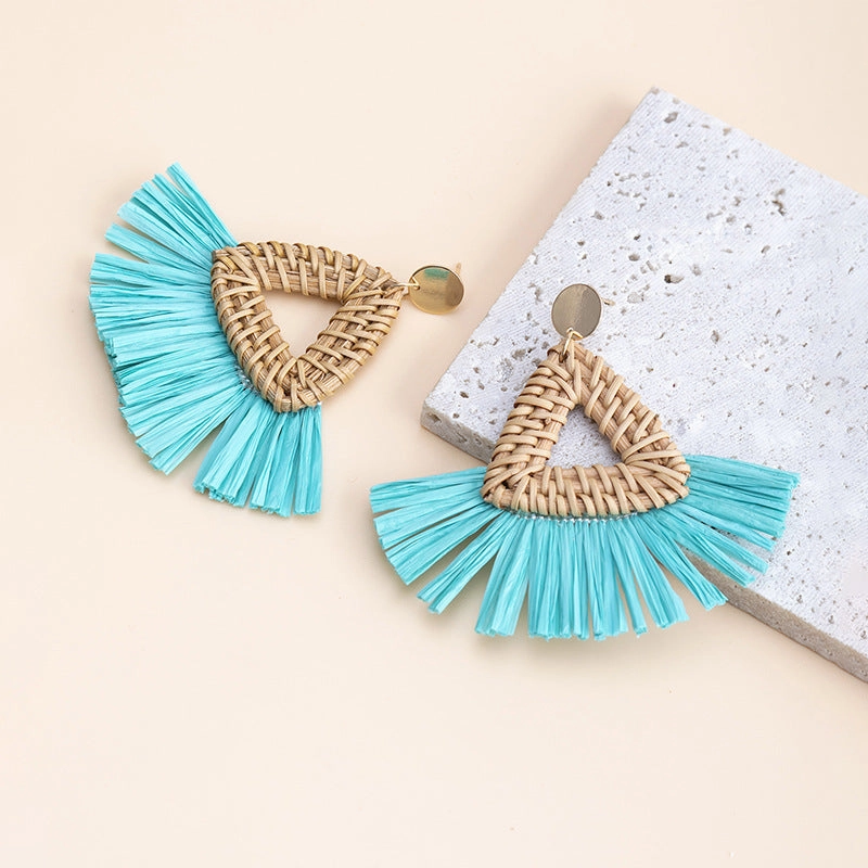 Wholesale Vacation Rattan Straw Tassels Earrings
