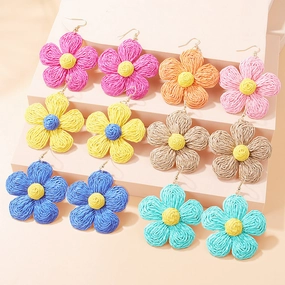 Wholesale Vacation Style Braided Flowers Straw Rope Earrings