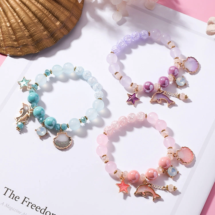 Wholesale Vacation Style Dolphin Shell Crystal Beaded Bracelet