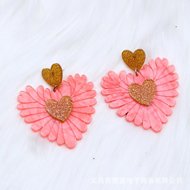 Wholesale Valentine Heart Patchwork Acrylic Earrings