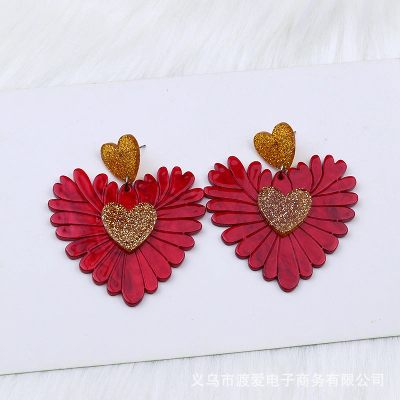 Wholesale Valentine Heart Patchwork Acrylic Earrings