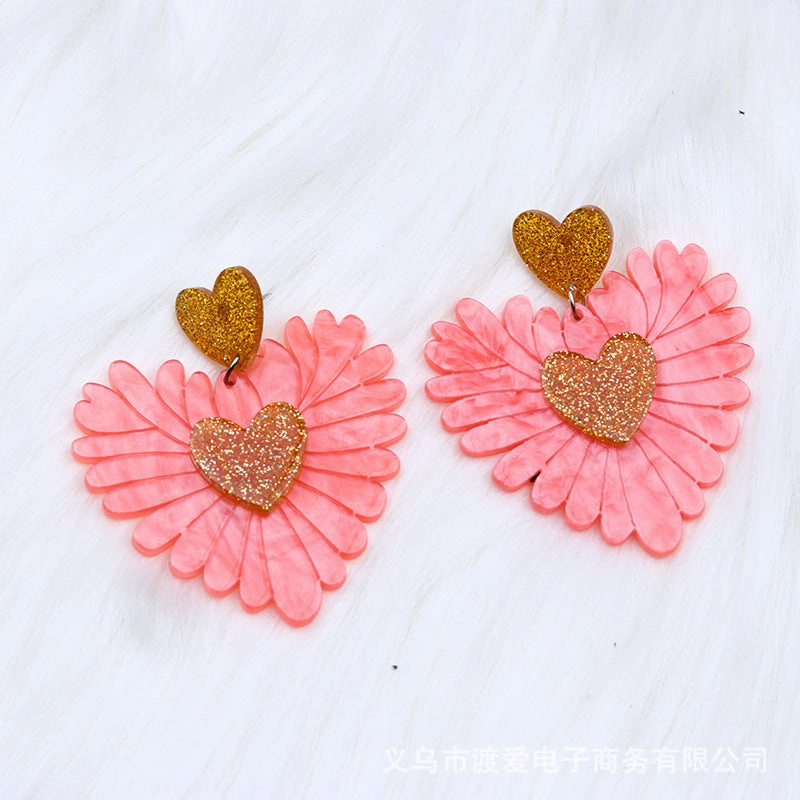 Wholesale Valentine Heart Patchwork Acrylic Earrings