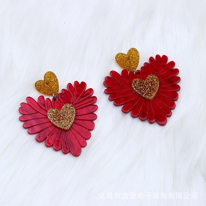 Wholesale Valentine Heart Patchwork Acrylic Earrings