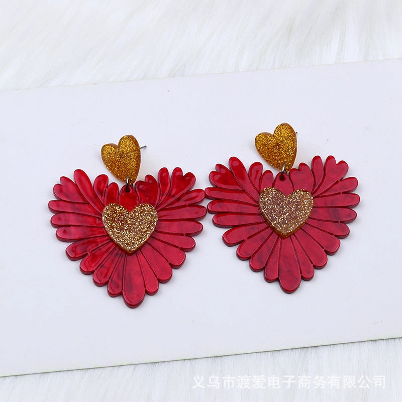 Wholesale Valentine Heart Patchwork Acrylic Earrings