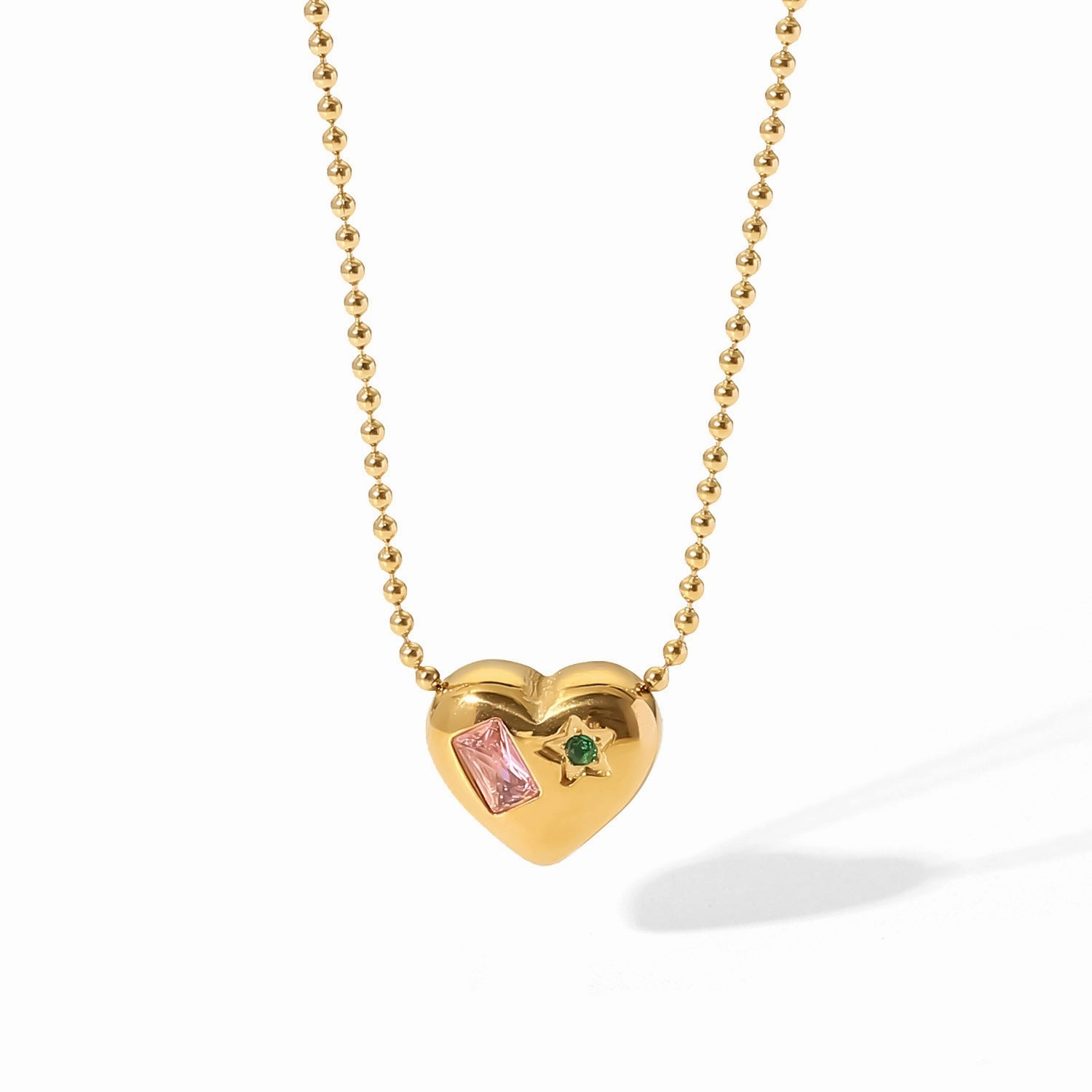 Wholesale Valentine's Day 18K Gold Ball Chain Inlaid with Zirconium Heart Shaped Necklace
