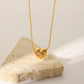 Wholesale Valentine's Day 18K Gold Ball Chain Inlaid with Zirconium Heart Shaped Necklace