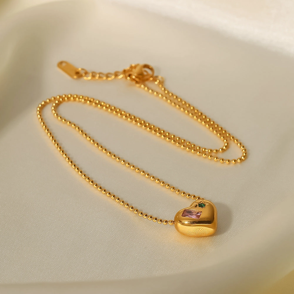 Wholesale Valentine's Day 18K Gold Ball Chain Inlaid with Zirconium Heart Shaped Necklace
