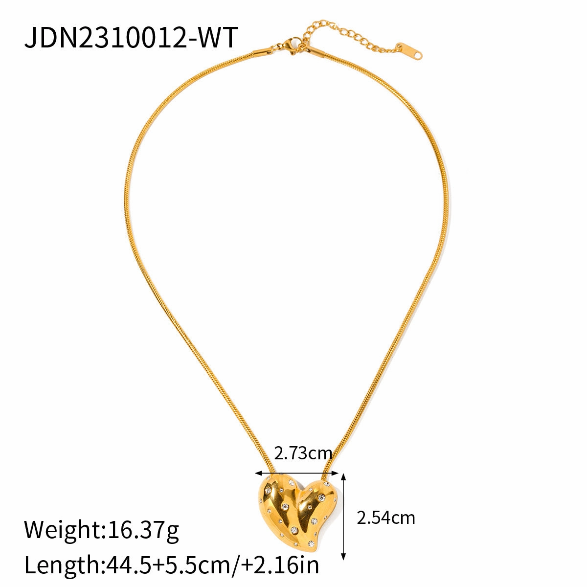 Wholesale Valentine's Day 18k Gold Stainless Steel White Rhinestone Love Necklace