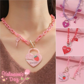 Wholesale Valentine's Day Acrylic Peach Heart Clavicle Chain