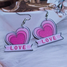 Wholesale Valentine's Day Acrylic Printed Heart Double Sided Hollow Flower Earrings