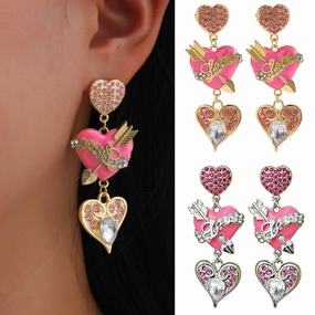 Wholesale Valentine's Day Alloy Oil Drop Diamond Pink Love Earrings