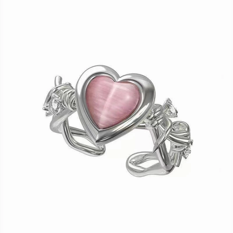 Wholesale Valentine's Day Alloy Pink Love Thorn Imitation Cat Eye Zircon Ring