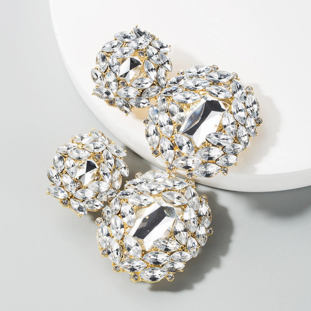 Wholesale Valentine's Day Alloy Shaped Glass Diamond Earrings