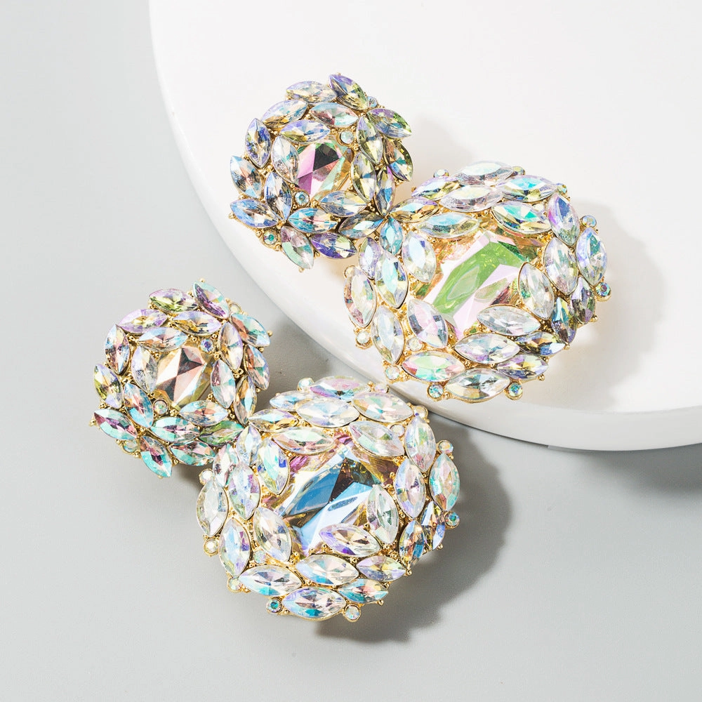 Wholesale Valentine's Day Alloy Shaped Glass Diamond Earrings