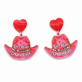 Wholesale Valentine's Day Autumn and Winter Cowboy Hat Love Heart Laser Cut Acrylic Earrings