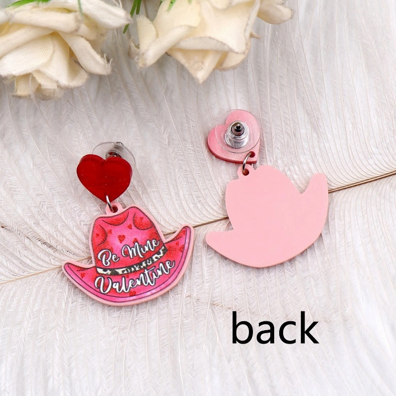 Wholesale Valentine's Day Autumn and Winter Cowboy Hat Love Heart Laser Cut Acrylic Earrings